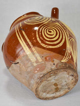 Large late 19th century French water pitcher with brown glaze and beige decoration 15¼"