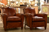 Pair of vintage French leather club chairs with - chapeau gendarme