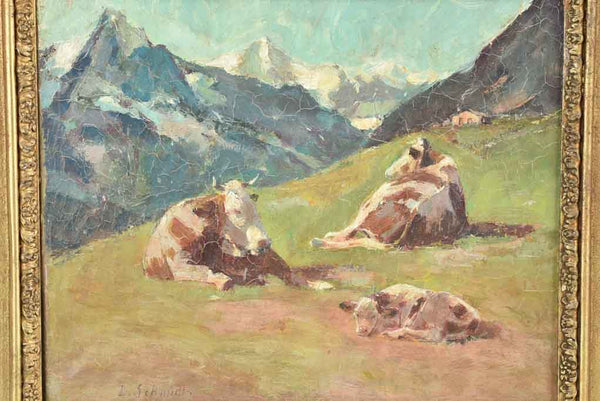 19th century mountain landscape w/ cows - L. Schmidt 20½" x 22½"