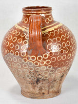 Late 19th century French water pitcher with brown glaze and beige spots