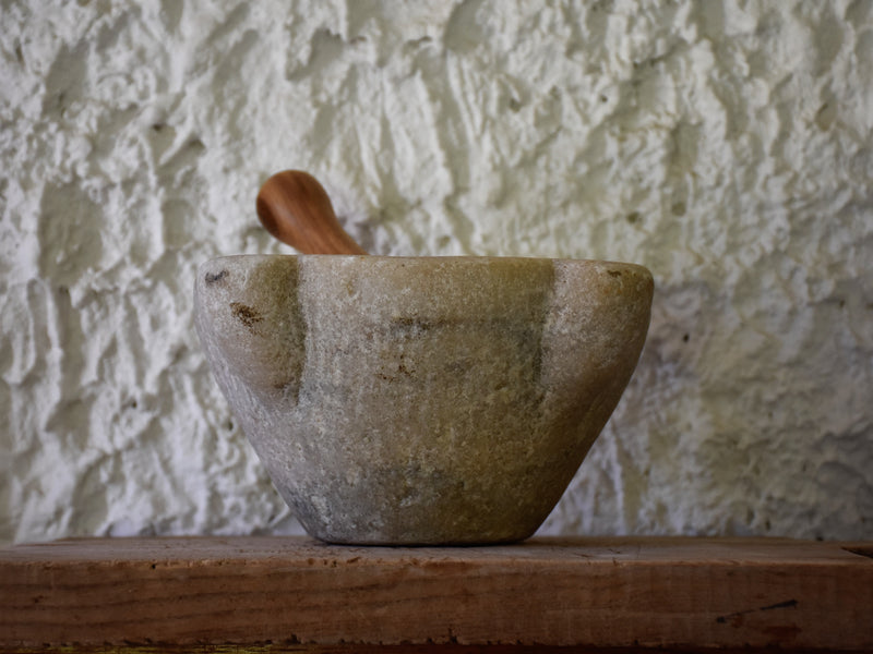 Marble mortar and olive wood pestle, 19th-century