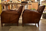 Pair of French leather club chairs from the 1930's with stud detail