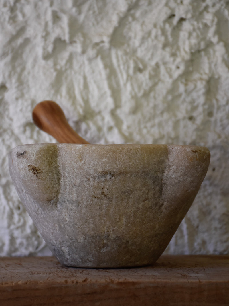 19th century marble mortar and olive wood pestle