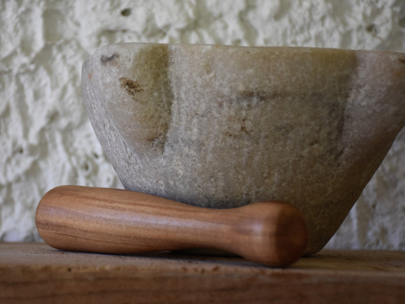 Marble mortar and olive wood pestle, 19th-century