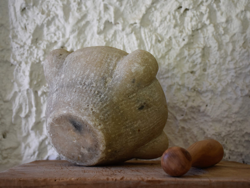 Marble mortar and olive wood pestle, 19th-century