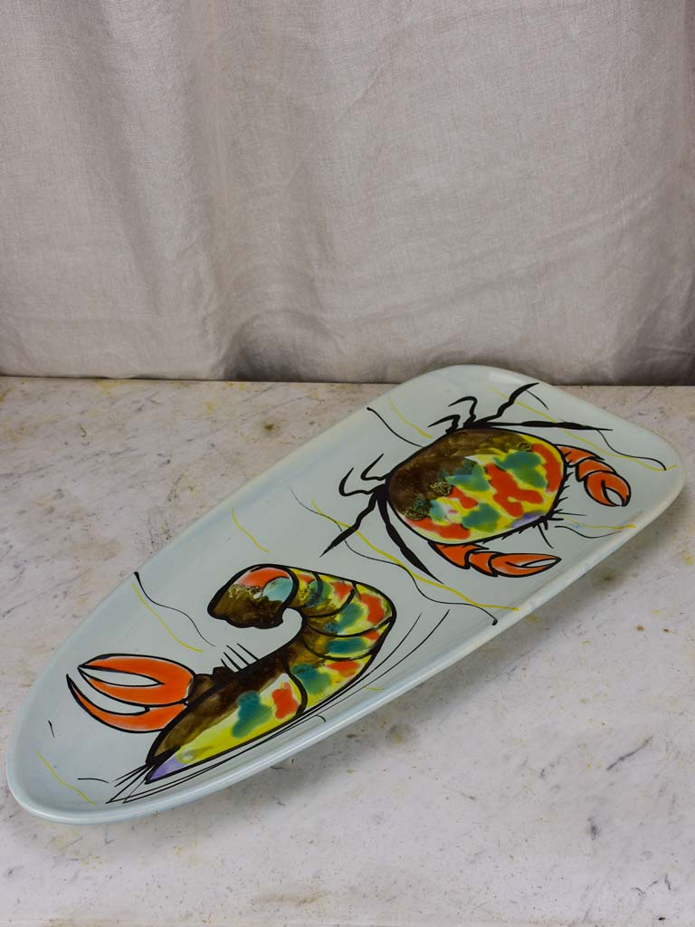 Mid century French handpainted seafood platter with crab and prawn