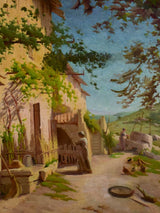 19th Century Scene of a village in Provence - oil on canvas - anonymous 32¼" x 37¾"