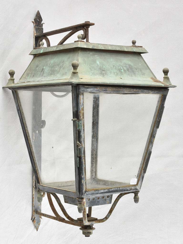Large antique wall lantern with bracket 27¼"