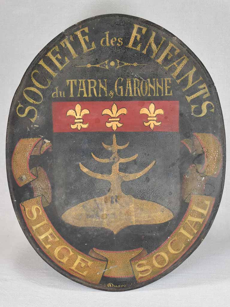 Large 19th century oval French sign 'Societe des enfants' 20¾" x  26½"