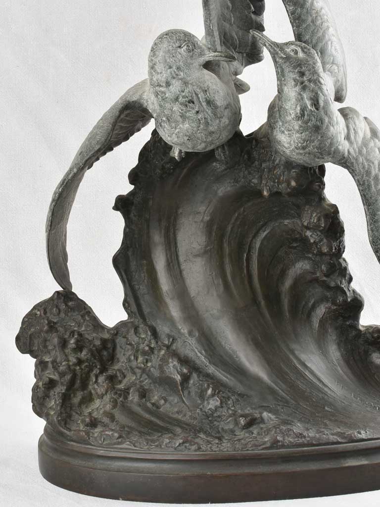 Large Art Deco sculpture of 2 seagulls signed H. Lechesne 30¼"