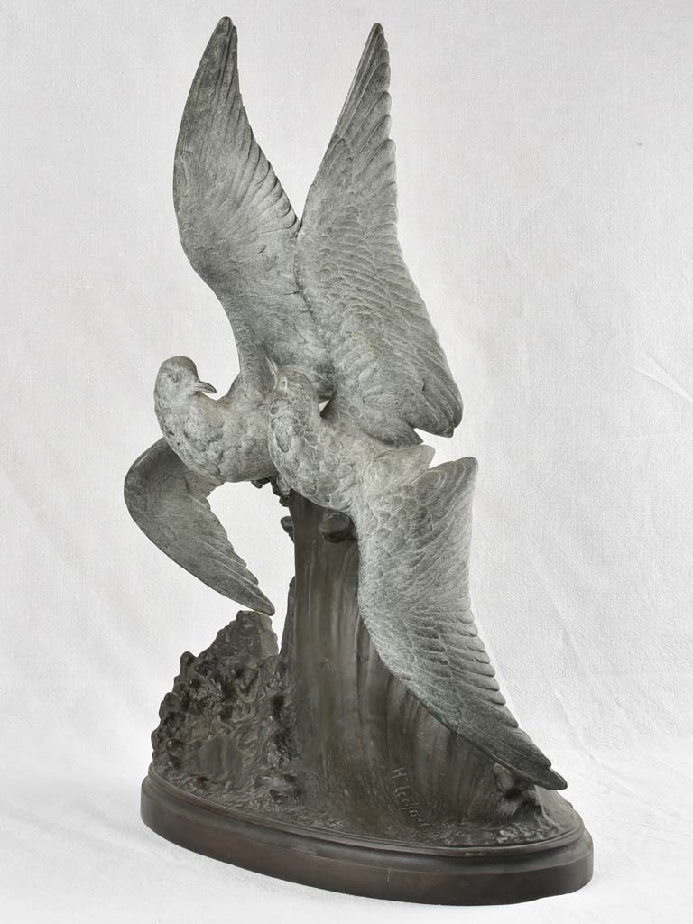Large Art Deco sculpture of 2 seagulls signed H. Lechesne 30¼"