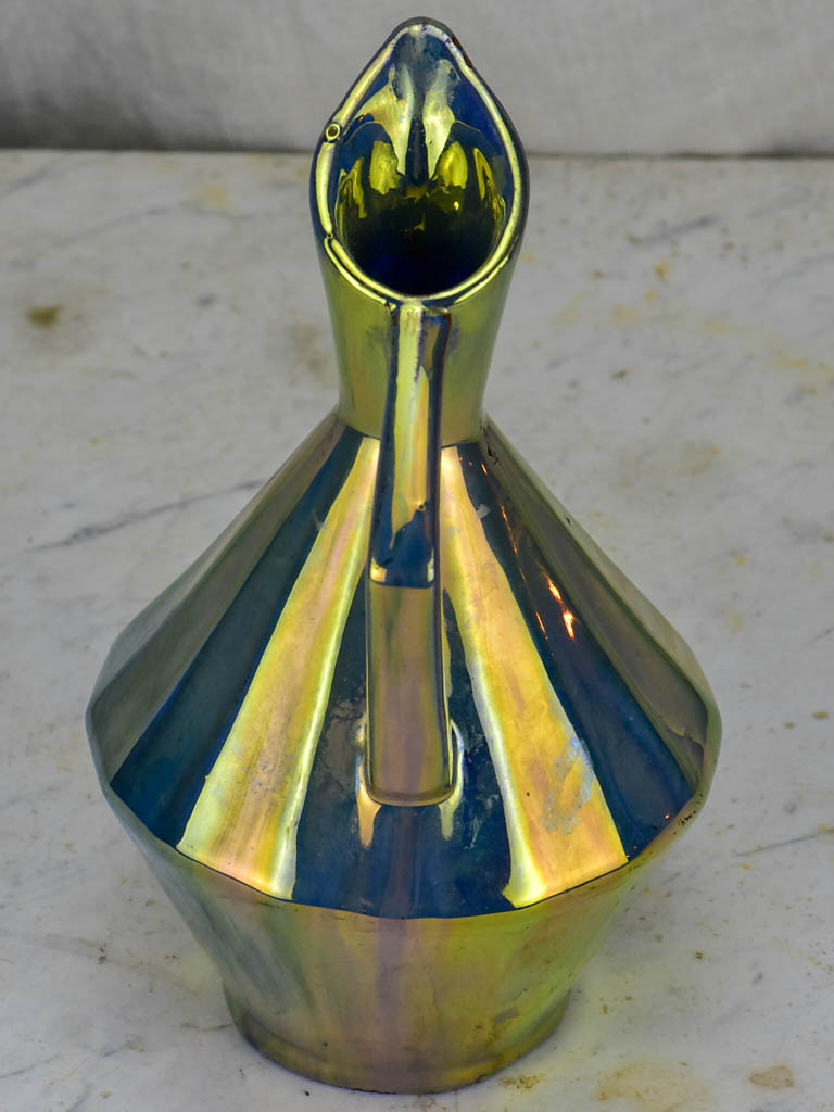 Mid century metallic glazed ceramic pitcher