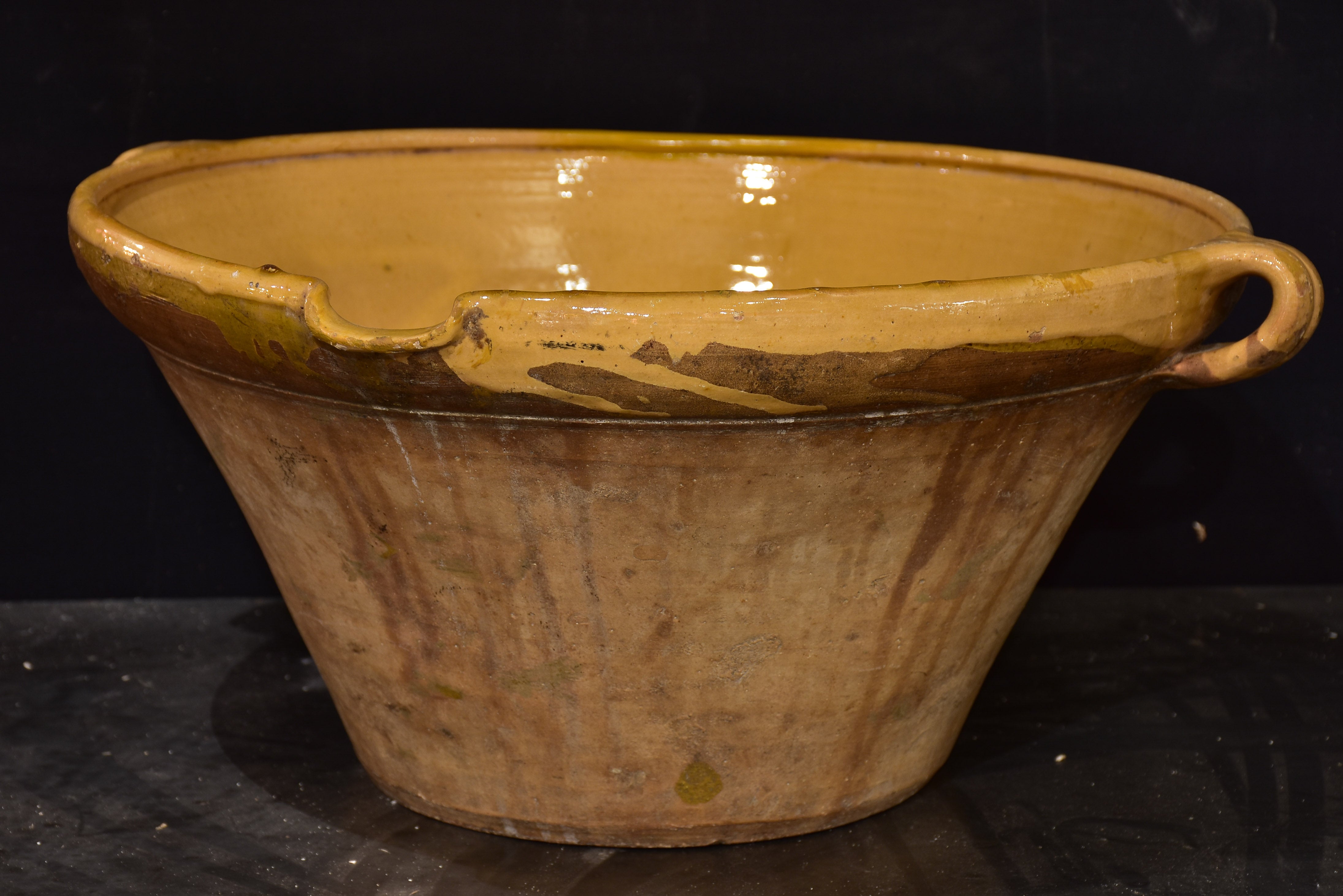 Antique French preserving bowl with yellow glaze