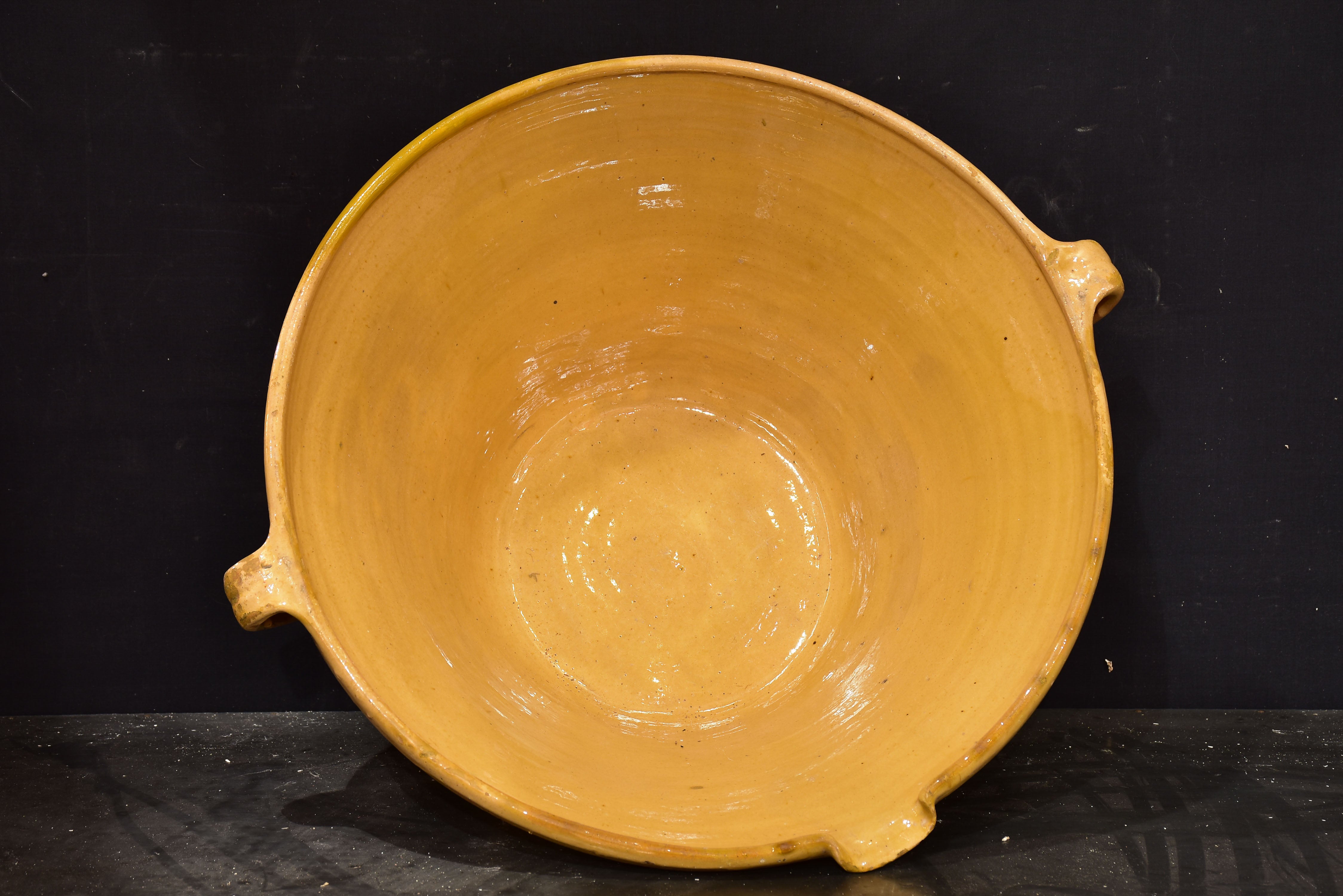 Antique French preserving bowl with yellow glaze