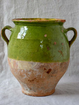 Antique French confit pot with green glaze 10¼"