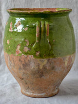 Antique French confit pot with green glaze 10¼"