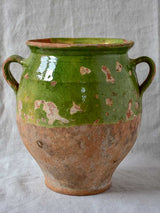Antique French confit pot with green glaze 10¼"