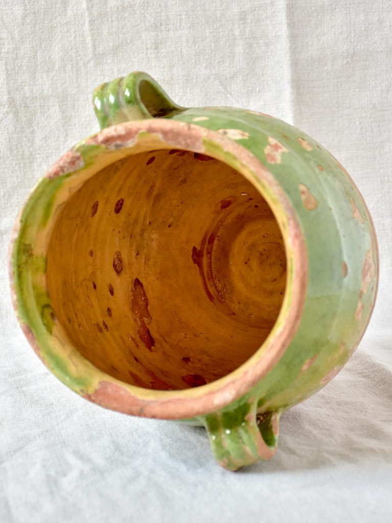 Antique French confit pot with green glaze 10¼"