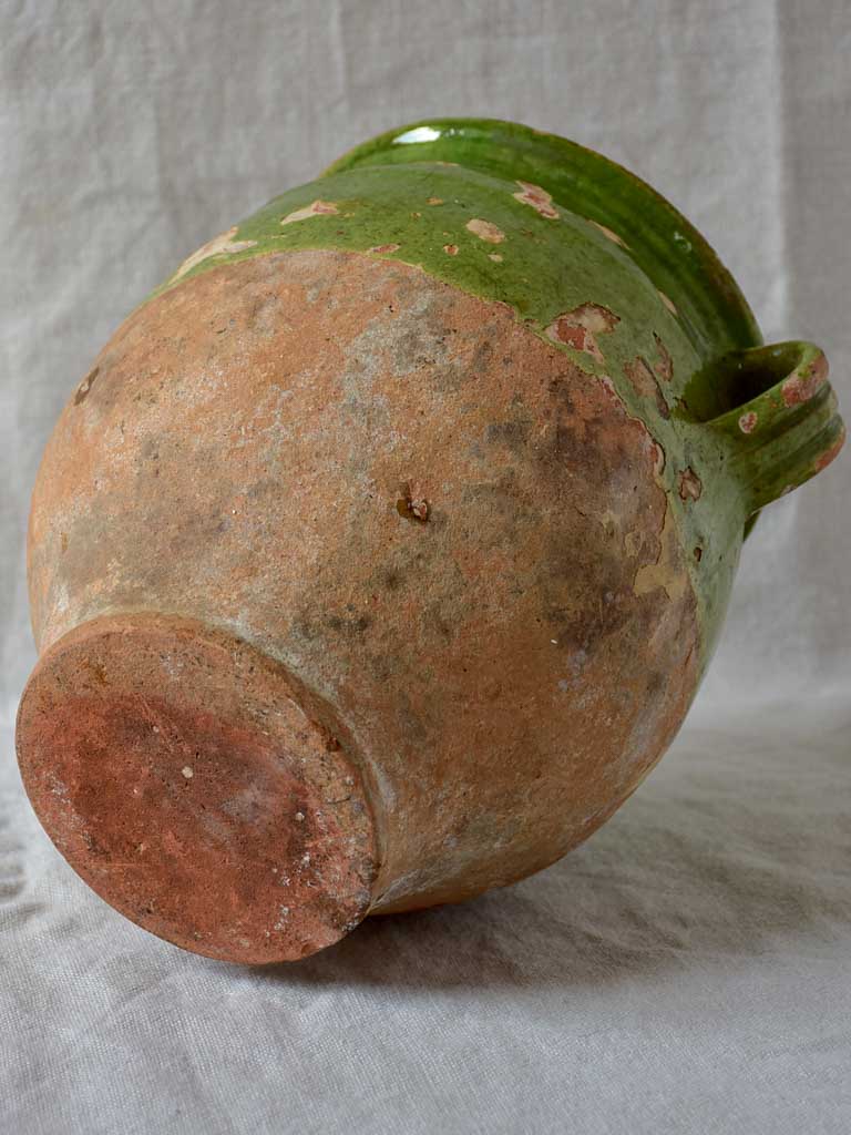 Antique French confit pot with green glaze 10¼"