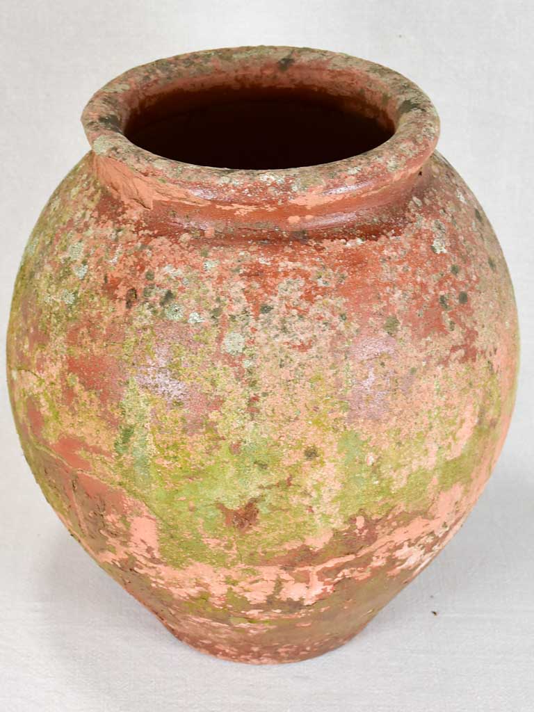Antique French clay pot with timeworn patina 17"