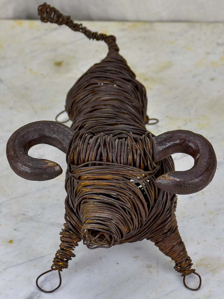 2001 wire sculpture of a bull signed Pommier