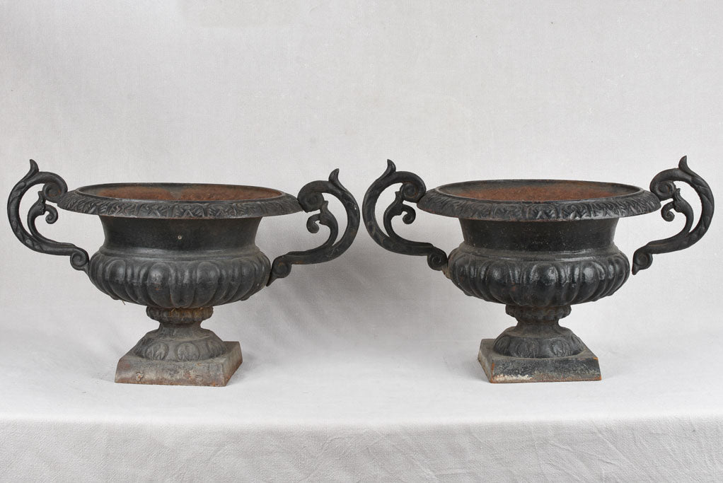 Pair of large black Medici urns with large handles