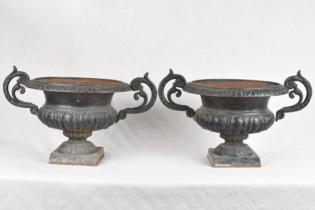 Pair of large black Medici urns with large handles