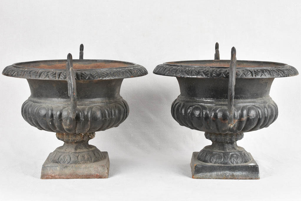 Pair of large black Medici urns with large handles