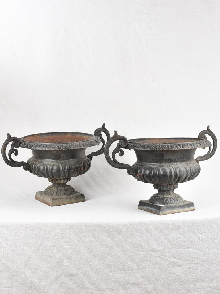 Pair of large black Medici urns with large handles