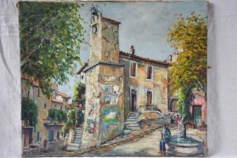 Vintage-signed French village artwork