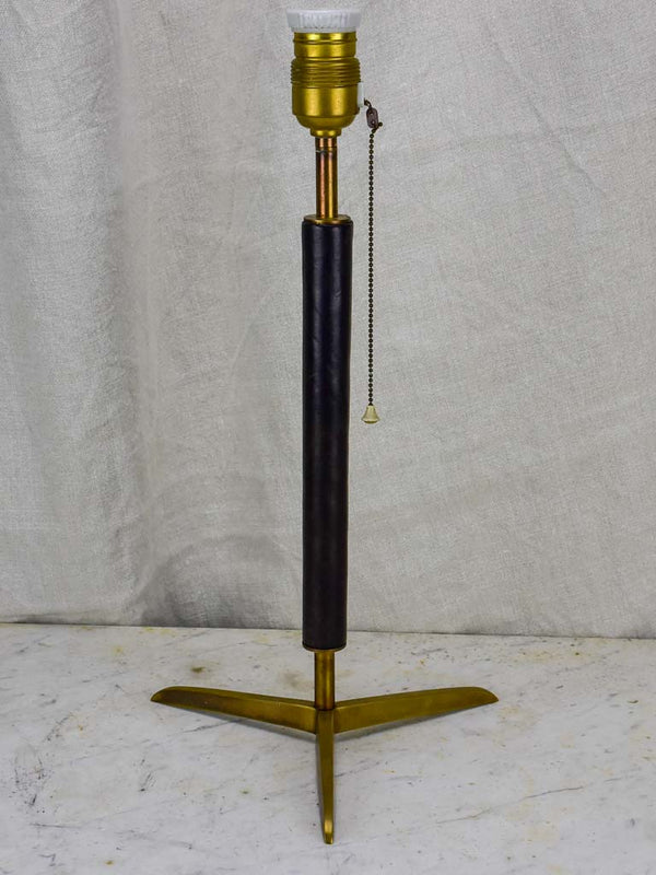 Adnet style table lamp tripod base - leather and copper