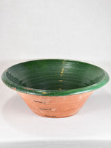 Very large antique French tian bowl with dark green glaze 28"