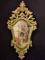 Pair of rustic Italian mirrors with green and gold frames