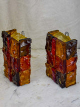 Pair of brutalist glass wall sconces - 1980's