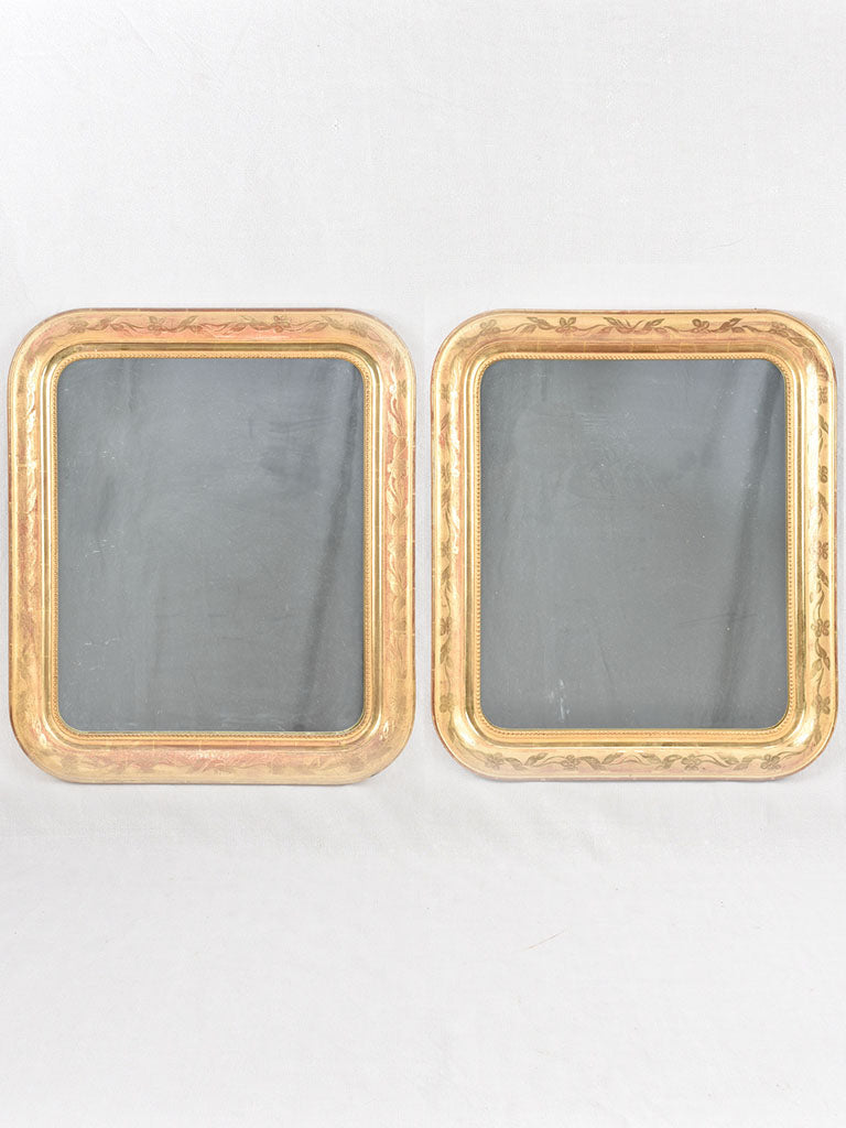 Pair of Napoleon III gilded mirrors with rounded corners 31" x 27¼"