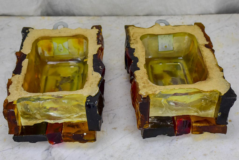 Pair of brutalist glass wall sconces - 1980's