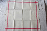 Set of 6 antique French linen tea towels with red checkered border