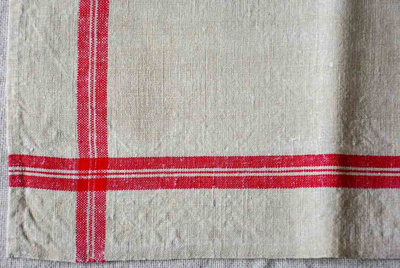 Set of 6 antique French linen tea towels with red checkered border
