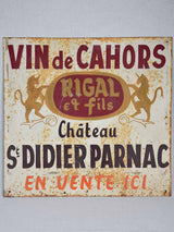 1970's hand painted sign - Vin de Cahors 26½" x 28"
