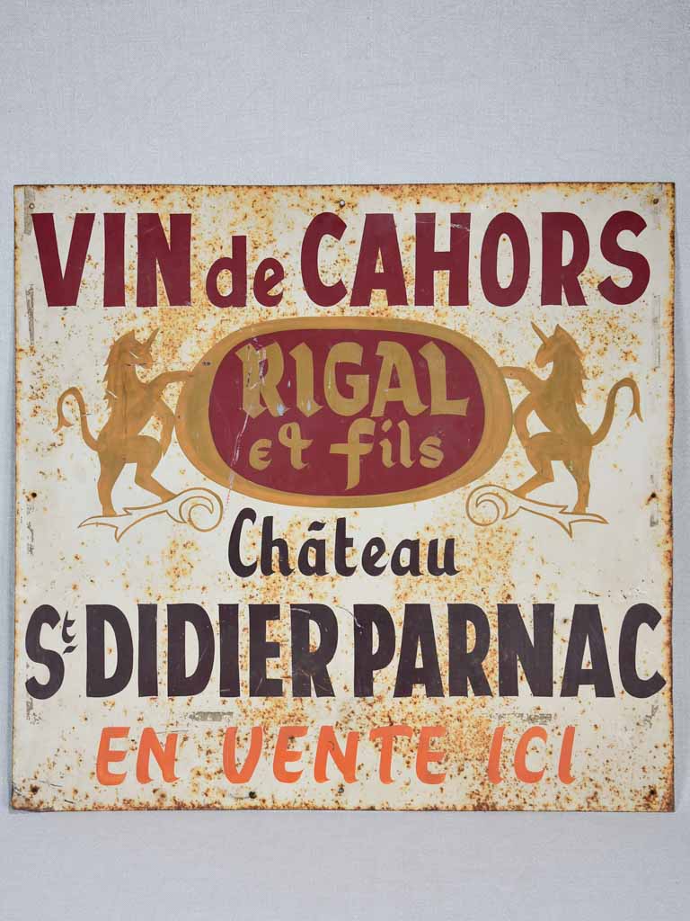 1970's hand painted sign - Vin de Cahors 26½" x 28"