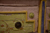 Demilune commode with pink, green, yellow and blue patina