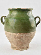 Antique French confit pot with green glaze - 9¾"