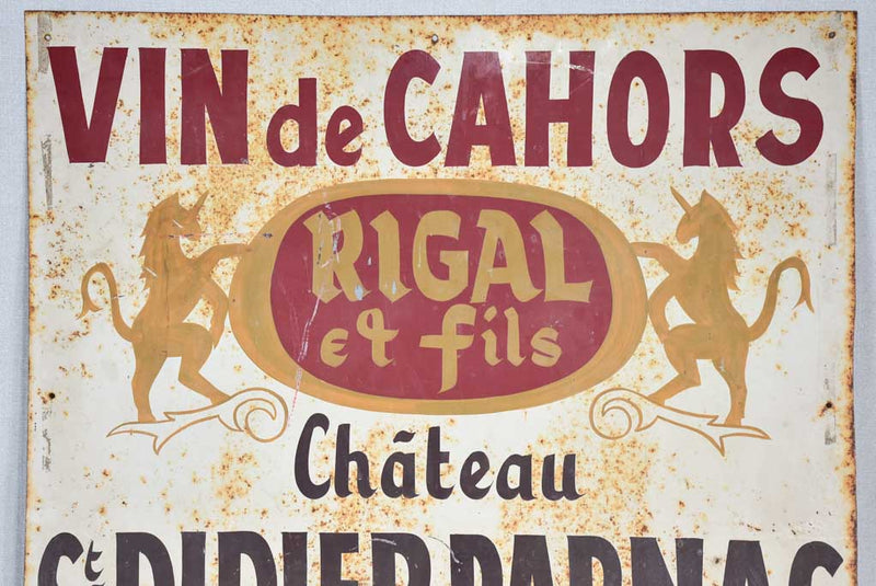 1970's hand painted sign - Vin de Cahors 26½" x 28"