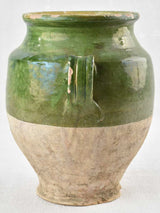 Antique French confit pot with green glaze - 9¾"