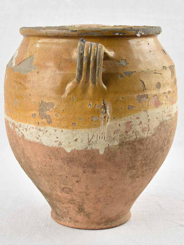 Large antique French confit pot with ocher glaze - 12¼"