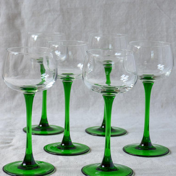 Six vintage Alsatian wine glasses with green stems – Chez Pluie