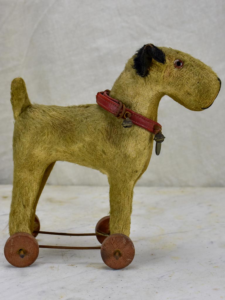 Antique French toy dog on wheels Chez Pluie