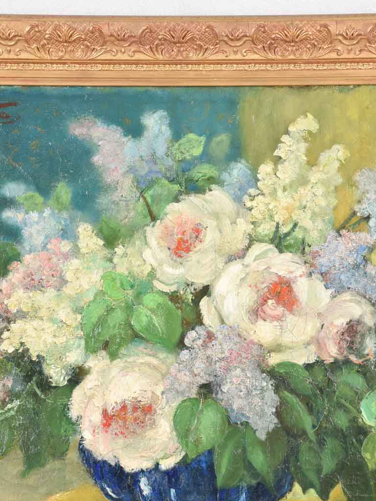 Antique floral still life - oil on canvas, Via Martin (1879-1967) - 28¾ x 34¼"