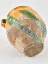 Antique French confit pot with ocher & green glaze - 9"