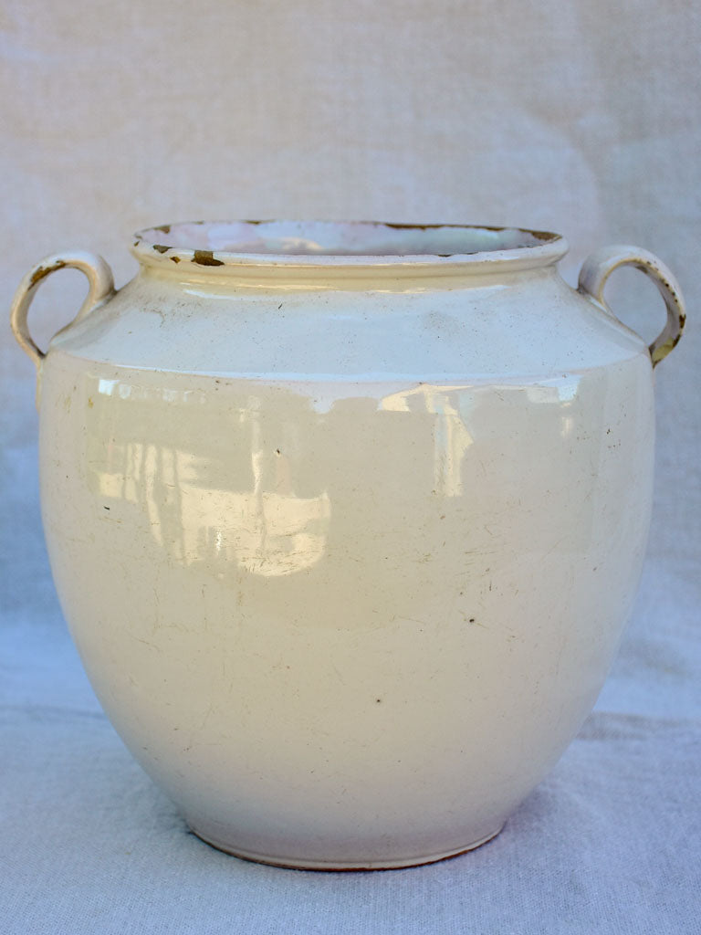 Early 20th century French preserving pot with white glaze 9"